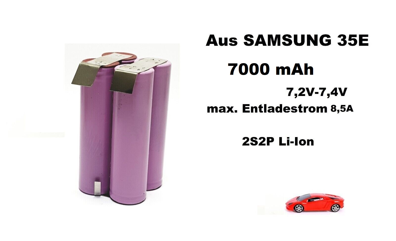 18650 Li-Ion Akku Akkupack 2S2P 7,2V 7,4 / 7Ah für Modelbau aus Samsung 35E Block