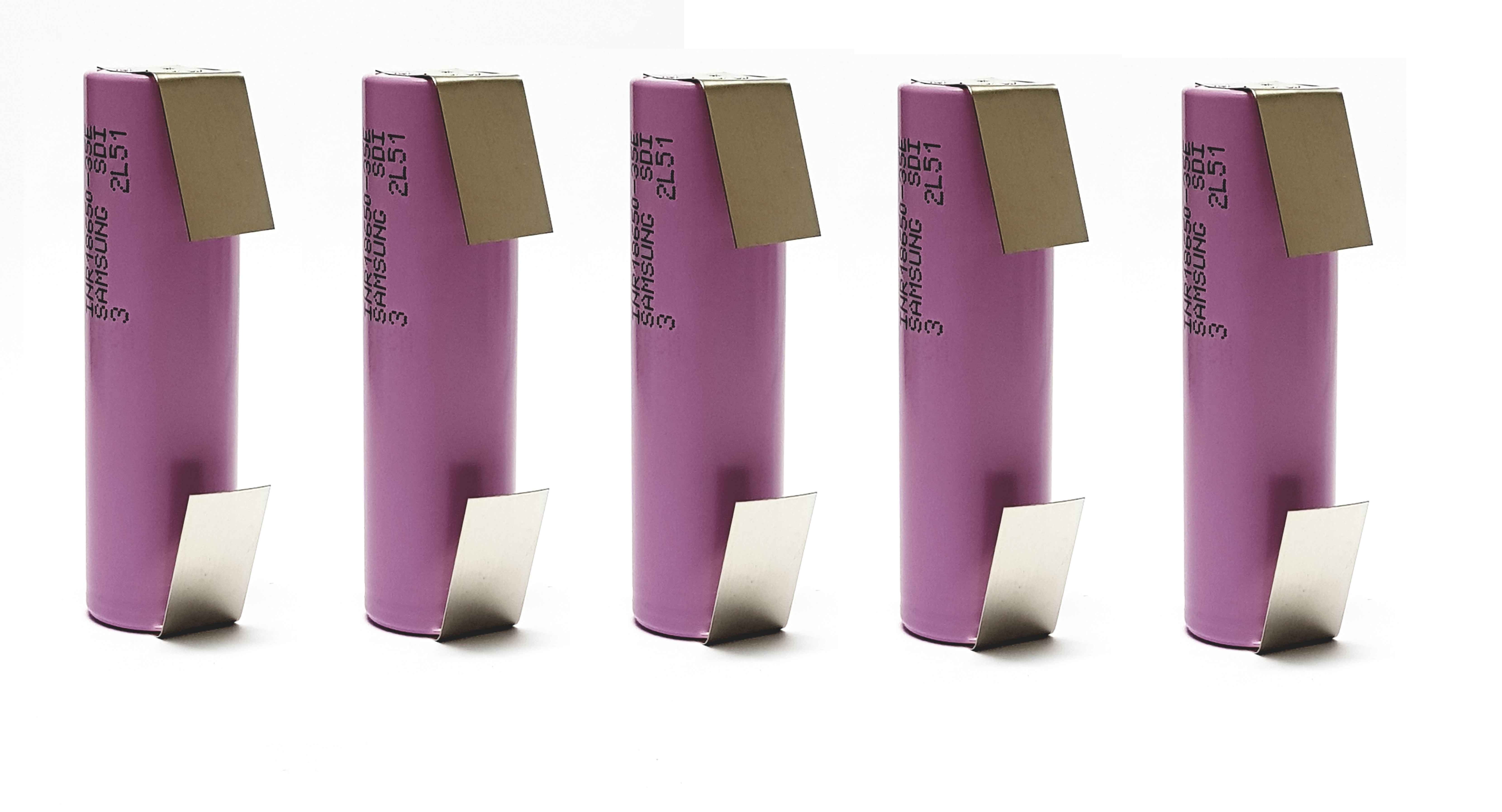 5 X 18650 Akku Samsung INR18650-35E / 3,7 V / 3500mAh / Li-ion 3C / 10,5A Lötfahne U  5 X 18650 Akku Samsung INR18650-35E / 3,7 V / 3500mAh / Li-ion 3C / 10,5A Lötfahne U