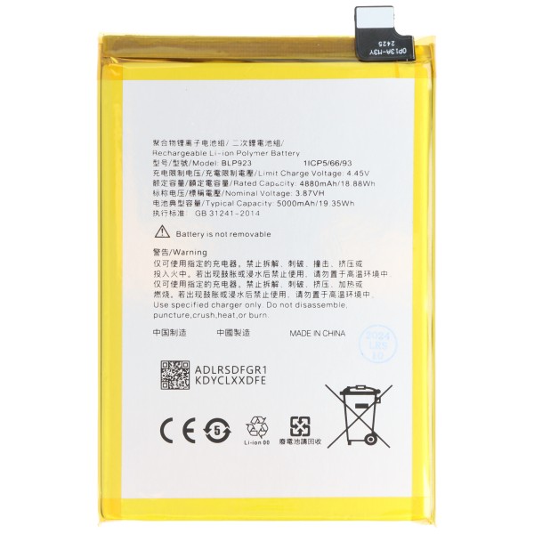Akku für  OPPO A58 5G, A77 5G, A97 5G ersetzt  BLP923 Li-Polymer, 3,87V, 5000mAh