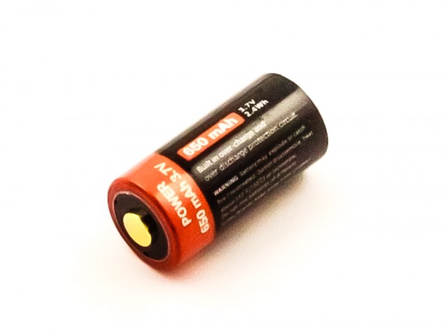 Akku 16340, CR123, Li-ion, 3,7V, 650mAh, 2,4Wh mit Micro-USB Ladeanschluss