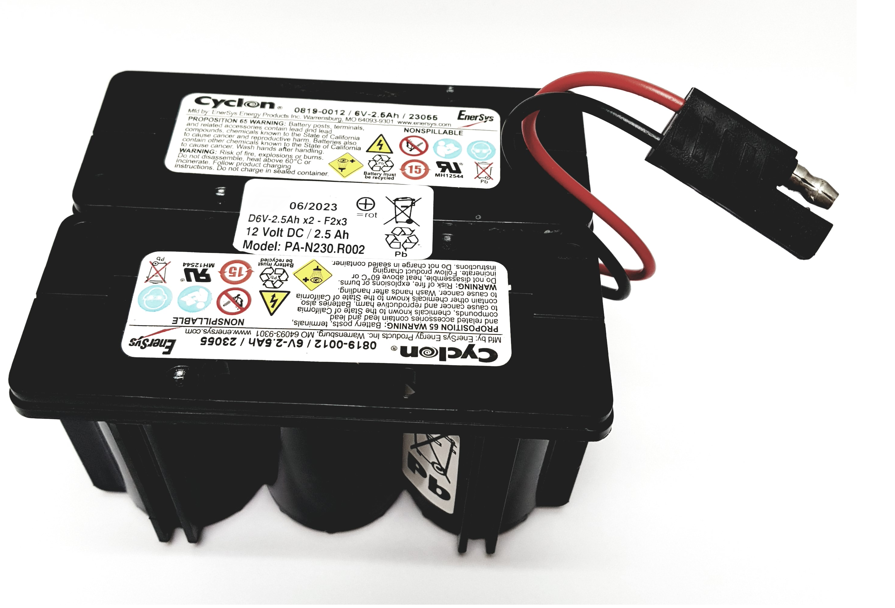 Enersys / Hawker 0819-0024 12V 2,5Ah mit Kabel & Stecker 12V 2500mAh Pb Schwarz