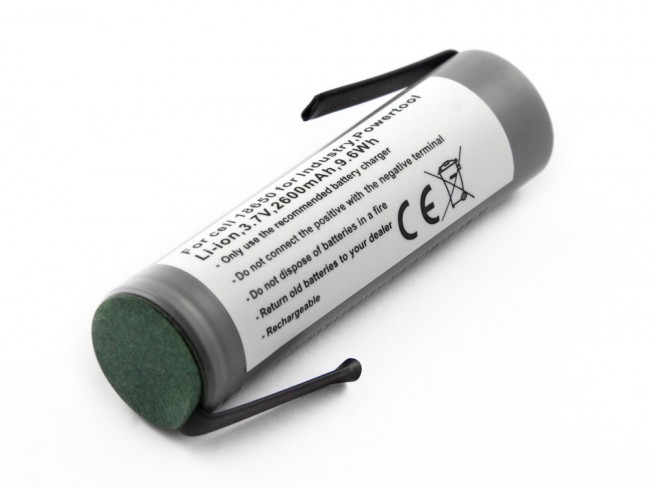 18650 Akku Li-ion, 3,7V, 2600mAh, 9,6Wh mit Lötfahne Z - Form