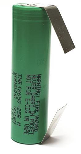 25rlu Akku 18650 Samsung INR25R 3,6V-3,7V 2500mAh Li-Ion Akku mit Lötfahne U
