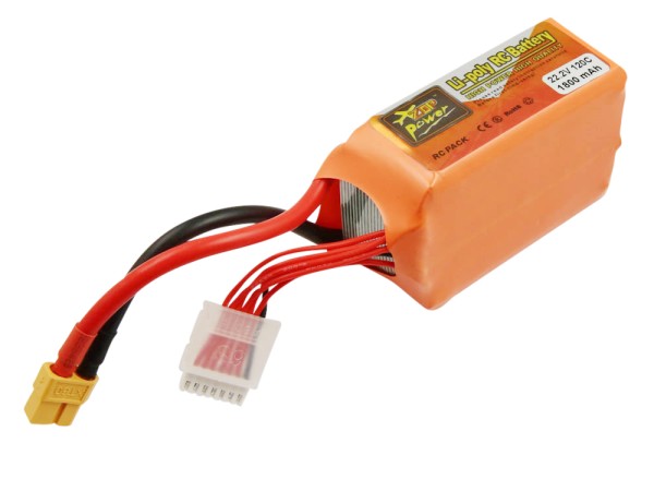 Akku für FPV, Drones, Multicopter, Quadcopter Li-Polymer, 22,2V, 1800mAh, 40Wh, 6S 120C, mit XT60 Plug