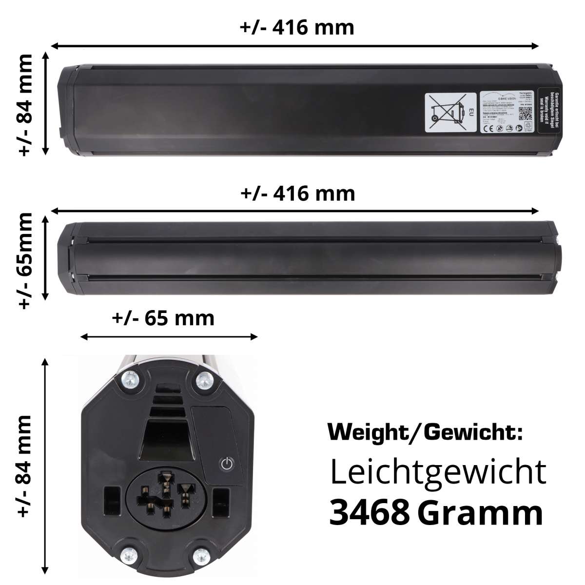 Akku für Bosch PowerTube 625 Vertical / BBP281 BBP283 BBP290 E-Bike Akku 36V 17,5Ah 630Wh