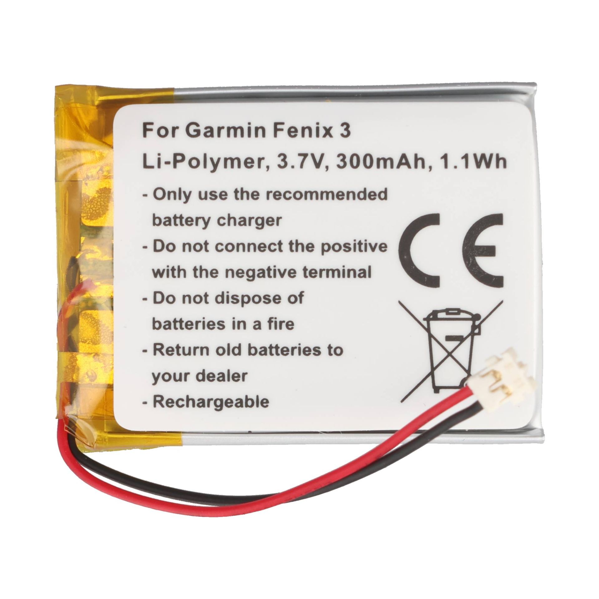 Akku für Garmin Fenix 3 / Fenix 3 HR / 361-00034-02 / 3,7V / 300mAh / Li-Polymer