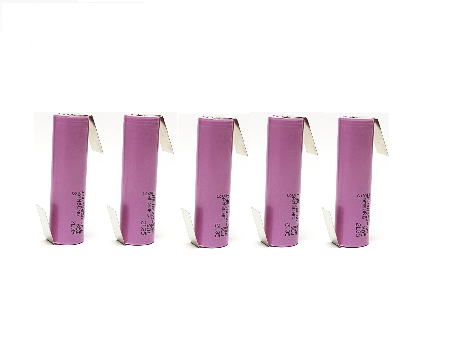 5 X 18650 Akku Samsung INR18650-35E / 3,7 V / 3500mAh / Li-ion 3C / 10,5A Lötfahne Z    5 X 18650 Akku Samsung INR18650-35E / 3,7 V / 3500mAh / Li-ion 3C / 10,5A Lötfahne Z