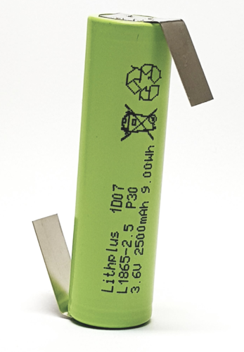 18650 Akku Lithplus  INR18650 25P 3,7V / 2500mAh Max. Entladestrom 20A mit Lötfahne Z Form