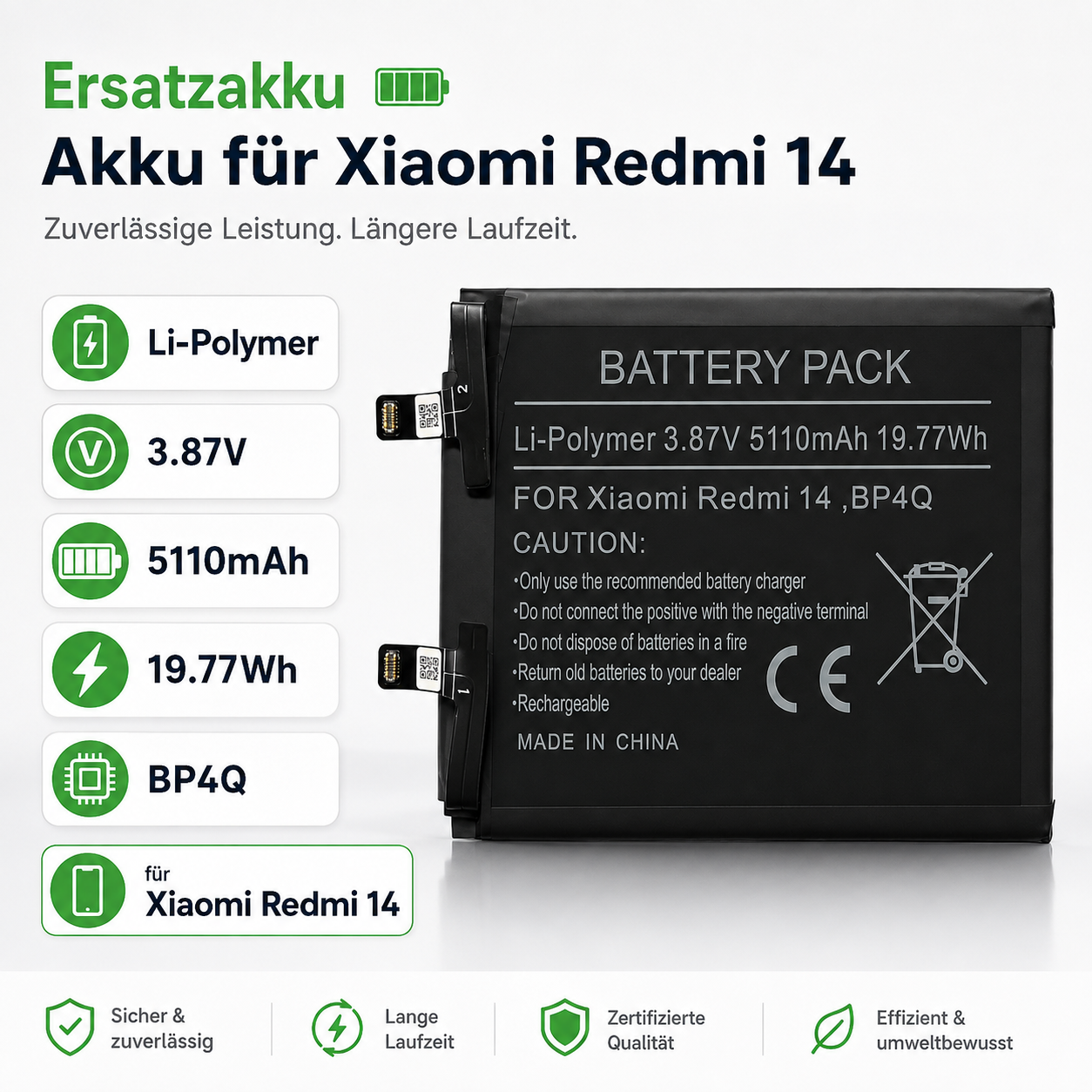 Ersatzakku für Xiaomi Redmi Note 14 / 14 5G / Poco M7 Pro 5G – BN5U 5110mAh