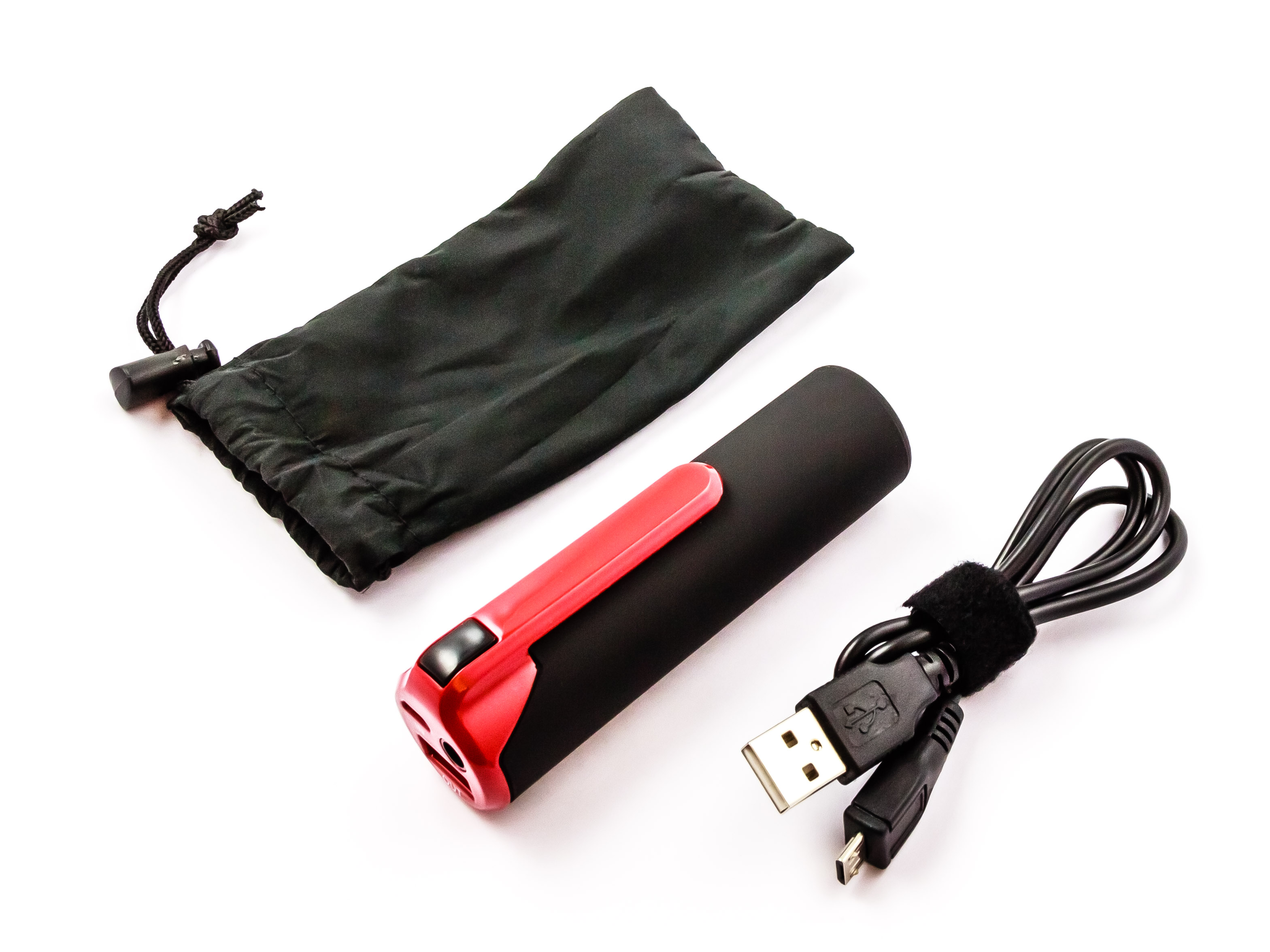 Powerbank, Li-ion, 3400mAh, 12,6Wh, black housing with red clip, LED Flashlight