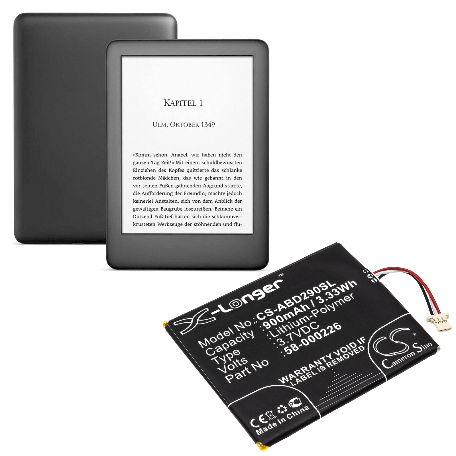 Akku für Amazon Kindle 10th Touch 2019 / J9G29R / 26S1019 / 58-000226 / 3,7V / 900mAh / Li-Polymer