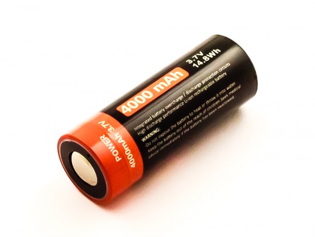 Akku 26650, Li-ion, 3,7V, 4000mAh, 14,8Wh mit Micro-USB Ladeanschluss