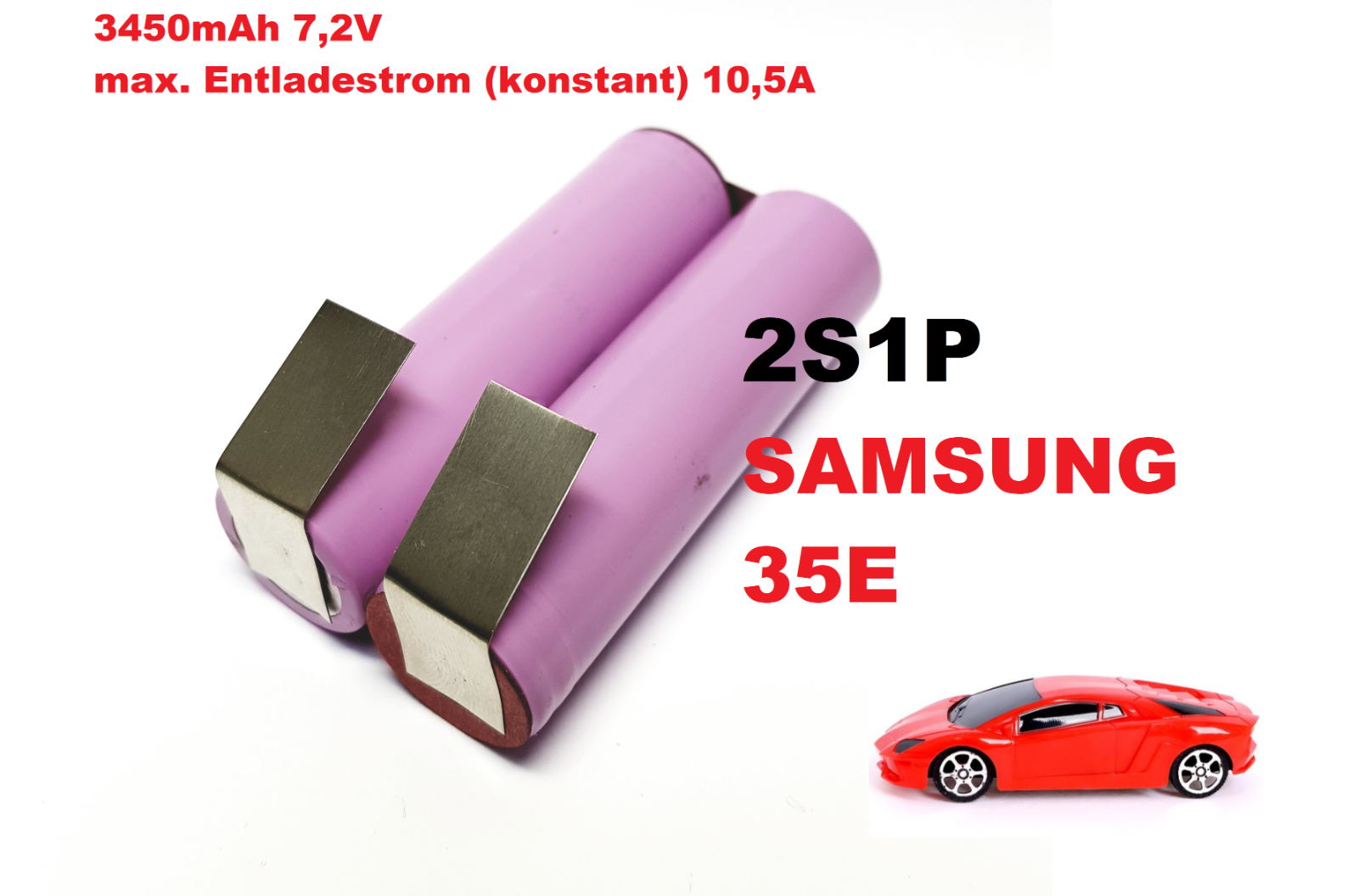 18650 Li-Ion Akkupack 2S1P 7,2 -7,4 3450mAh für z.B.Modelbau aus Samsung 35E