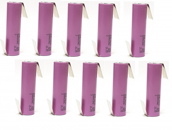 10 X 18650 Samsung INR18650-35E / 3,7 V / 3500mAh / Li-ion 3C / 10,5A Lötfahne Z